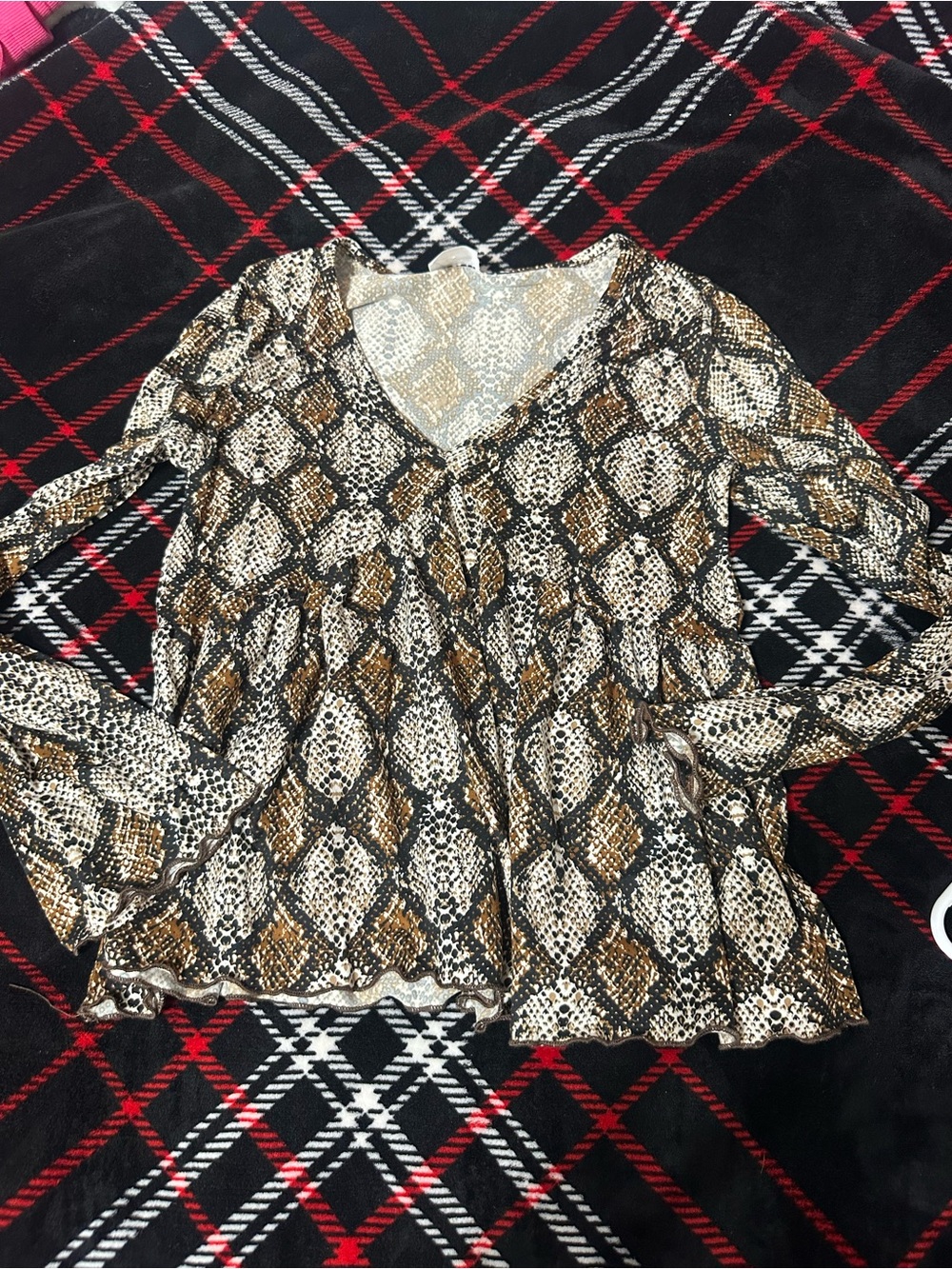 Olivia Rae Snake Print V-Neck Tunic in Brown and Black